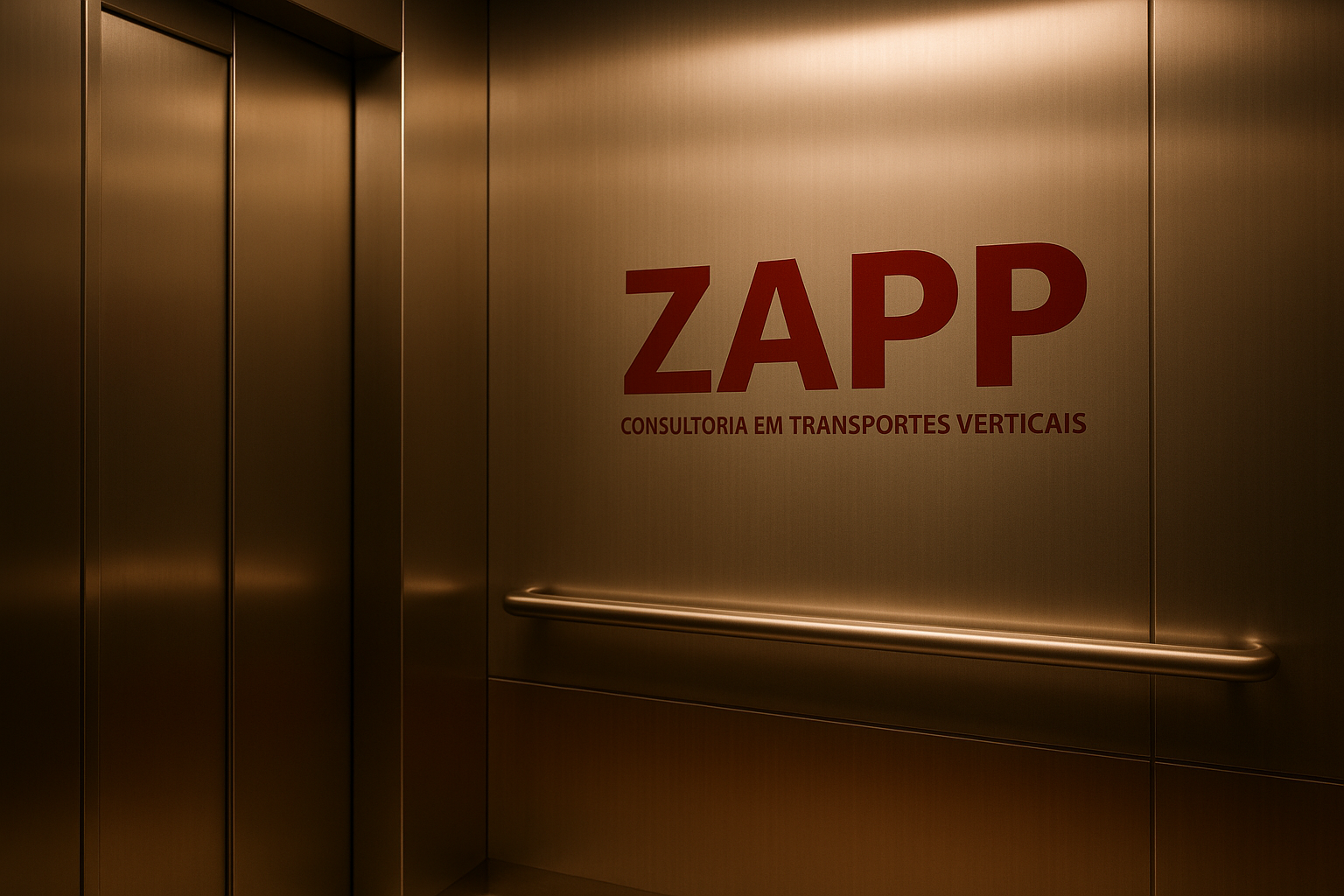 Interior de elevador moderno com marca Zapp Consultoria em Transportes Verticais